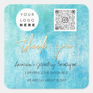 Hartelijk dank: Logo QrCode Online Winkelen Blauwe Vierkante Sticker