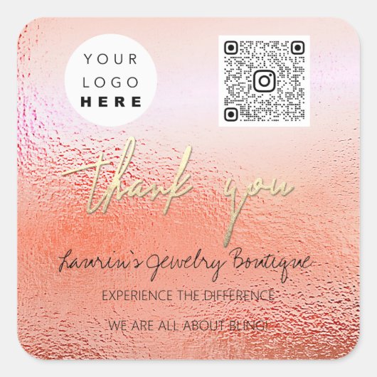 Hartelijk dank Logo QrCode Online Winkelen Roos Go Vierkante Sticker (Voorkant)