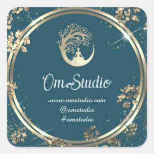 Hartelijk dank, Logo Yoga Mindfulness Shop Gold Bl Vierkante Sticker