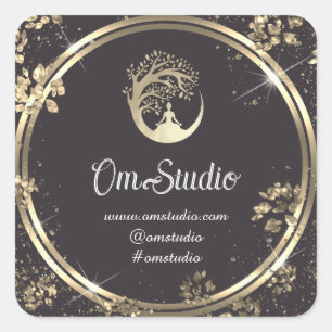 Hartelijk dank, Logo Yoga Mindfulness Shop Gold Gr Vierkante Sticker