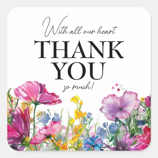 Hartelijk dank 🌻💗 Meadow Blooms Collectie Vierkante Sticker (Voorkant)
