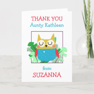 Hartelijk dank, mevrouw Cute Owl Leaves Card Bedankkaart