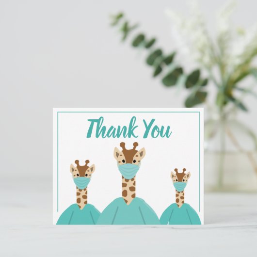 Hartelijk dank, mevrouw de Giraffe Cartoon Bedankkaart (Staand voorkant)