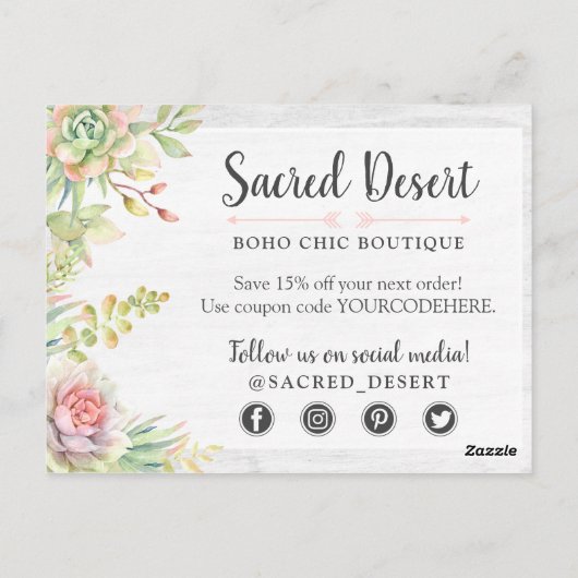 Hartelijk dank, mevrouw de Waterverf Succulent Des Briefkaart (Achterkant)