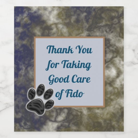 Hartelijk dank, mevrouw Elegant Blue Gold Pet Sitt Wijn Etiket (Enkel label)