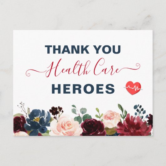 Hartelijk dank, mevrouw Heroes Burgundy Floral Briefkaart (Voorkant)