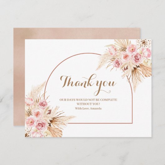 Hartelijk dank, mevrouw Pink Floral Boho Pampas Gr Bedankkaart (Voorkant / Achterkant)