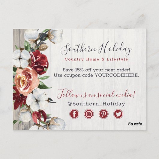 Hartelijk dank, mevrouw Rustic Wood en katoen Zuid Briefkaart (Achterkant)