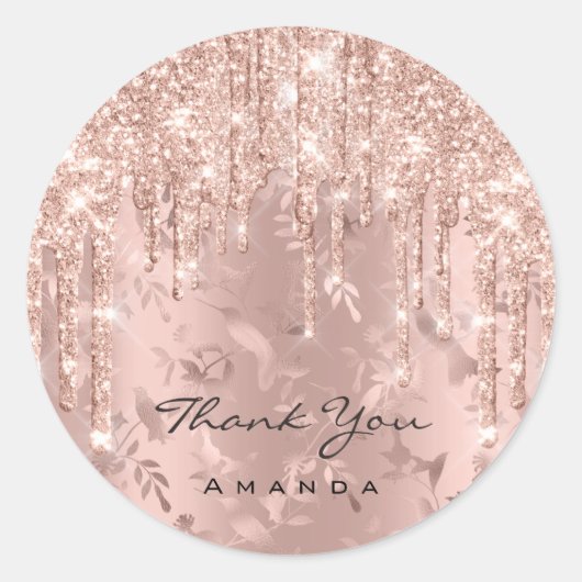 Hartelijk dank, mijnheer Floral Roos Glitter Round Ronde Sticker (Voorkant)