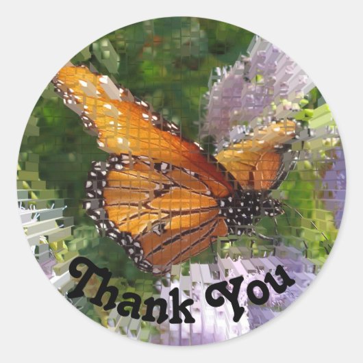 Hartelijk dank, Monarch Butterfly Foto Tegel Flora Ronde Sticker (Voorkant)