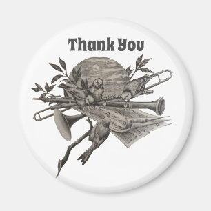 Hartelijk dank,  muziekbladen met vogels etsen magneet