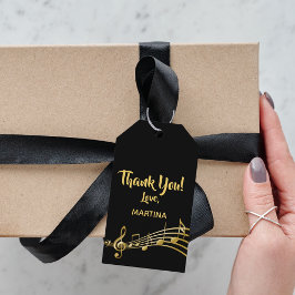 Hartelijk dank muzieknoten zwarte goudnaam cadeaulabel