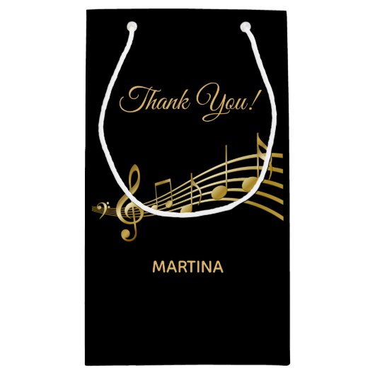 Hartelijk dank muzieknoten zwarte goudnaam klein cadeauzakje (Achterkant)