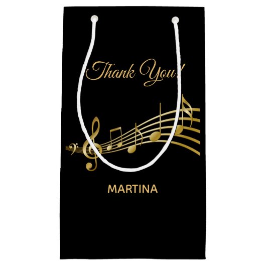 Hartelijk dank muzieknoten zwarte goudnaam klein cadeauzakje (Voorkant)