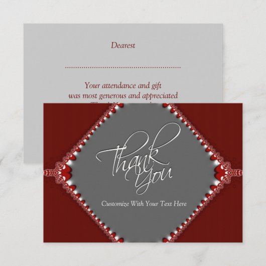 Hartelijk dank, opmerking van Elegant Red & Grey Kaart (Voorkant / Achterkant)