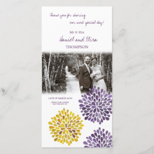 Hartelijk dank, Paarse Gele Flower Weduwfotokaart Bedankkaart