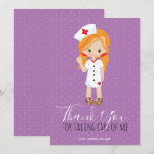 Hartelijk dank Paarse gember Cartoon Verpleegster Bedankkaart (Voorkant / Achterkant)