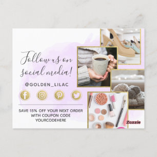 Hartelijk dank, Paarse Waterverf & Gold 4-foto Briefkaart