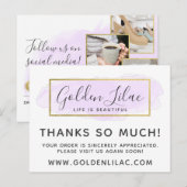 Hartelijk dank, Paarse Waterverf & Gold 4-foto Briefkaart (Voorkant / Achterkant)