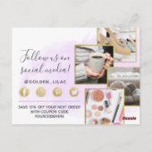 Hartelijk dank, Paarse Waterverf & Gold 4-foto Briefkaart (Achterkant)