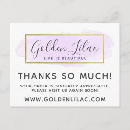 Hartelijk dank, Paarse Waterverf & Gold 4-foto Briefkaart