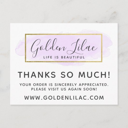 Hartelijk dank, Paarse Waterverf & Gold 4-foto Briefkaart (Voorkant)