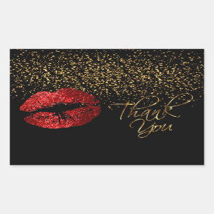 Hartelijk dank - Red Lips met Gold Confetti Rechthoekige Sticker