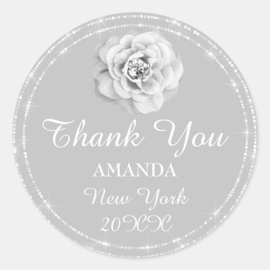 Hartelijk dank, Roos Diamond Name Wedding Bridal 1 Ronde Sticker (Voorkant)