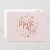 Hartelijk dank, Roos Gold Pink Glitter Clean Briefkaart (Voorkant / Achterkant)