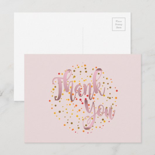 Hartelijk dank, Roos Gold Pink Glitter Clean Briefkaart (Voorkant / Achterkant)