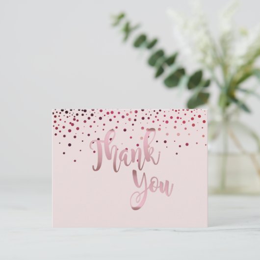 Hartelijk dank, Roos Gold Pink Glitter Confetti Briefkaart (Staand voorkant)