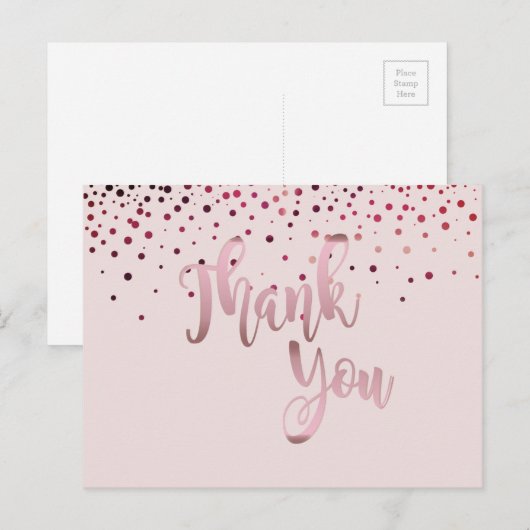 Hartelijk dank, Roos Gold Pink Glitter Confetti Briefkaart (Voorkant / Achterkant)