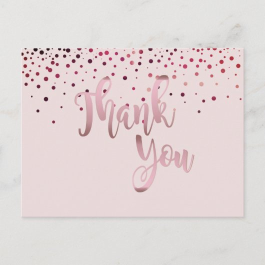 Hartelijk dank, Roos Gold Pink Glitter Confetti Briefkaart (Voorkant)