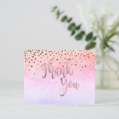 Hartelijk dank, Roos Gold Pink Glitter Confetti Briefkaart (Staand voorkant)