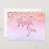 Hartelijk dank, Roos Gold Pink Glitter Confetti Briefkaart (Voorkant / Achterkant)