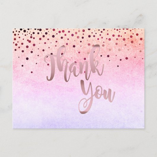 Hartelijk dank, Roos Gold Pink Glitter Confetti Briefkaart (Voorkant)