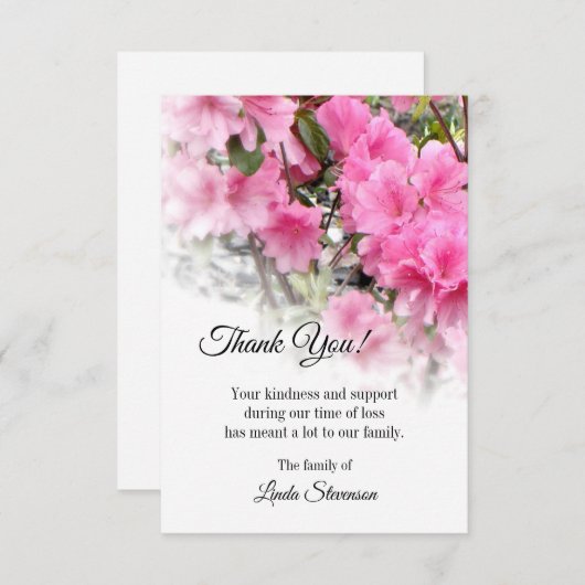 Hartelijk dank - Roze Azalea - Floral Note Bedankkaart (Voorkant / Achterkant)