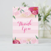 Hartelijk dank! Roze bloemen & stripes Bedankkaart (Staand voorkant)