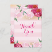 Hartelijk dank! Roze bloemen & stripes Bedankkaart (Voorkant / Achterkant)