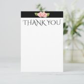 Hartelijk dank. Roze bloemen Zwarte stripkaart Bedankkaart (Staand voorkant)