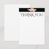 Hartelijk dank. Roze bloemen Zwarte stripkaart Bedankkaart (Voorkant / Achterkant)