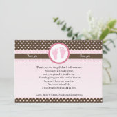 Hartelijk dank, roze bruin baby shower kaart (Staand voorkant)