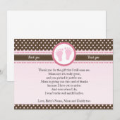 Hartelijk dank, roze bruin baby shower kaart (Voorkant / Achterkant)