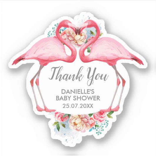 Hartelijk dank, roze flamingos Floral Sticker (Voorkant)