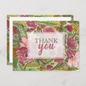 Hartelijk dank roze Floral Waterverf Briefkaart (Voorkant / Achterkant)