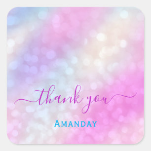 Hartelijk dank, roze holographic Makeup Swweet 16t Vierkante Sticker