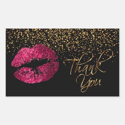Hartelijk dank - Roze lips met Gold Confetti Rechthoekige Sticker (Voorkant)
