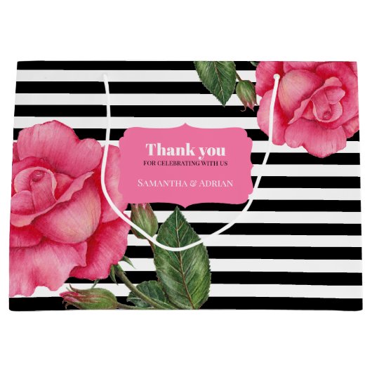 Hartelijk dank: roze roze roze Waterverf zwarte st Groot Cadeauzakje (Voorkant)