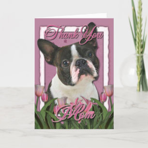 Hartelijk dank - roze Tulips - Boston Terrier Bedankkaart