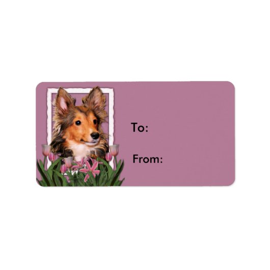Hartelijk dank - roze Tulips - Sheltie Puppy - Coo Etiket (Voorkant)